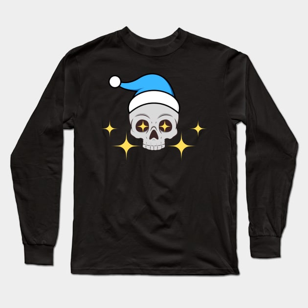 Sia de la Muerte Skull Wearing a Blue Santa Hat Long Sleeve T-Shirt by MGRCLimon